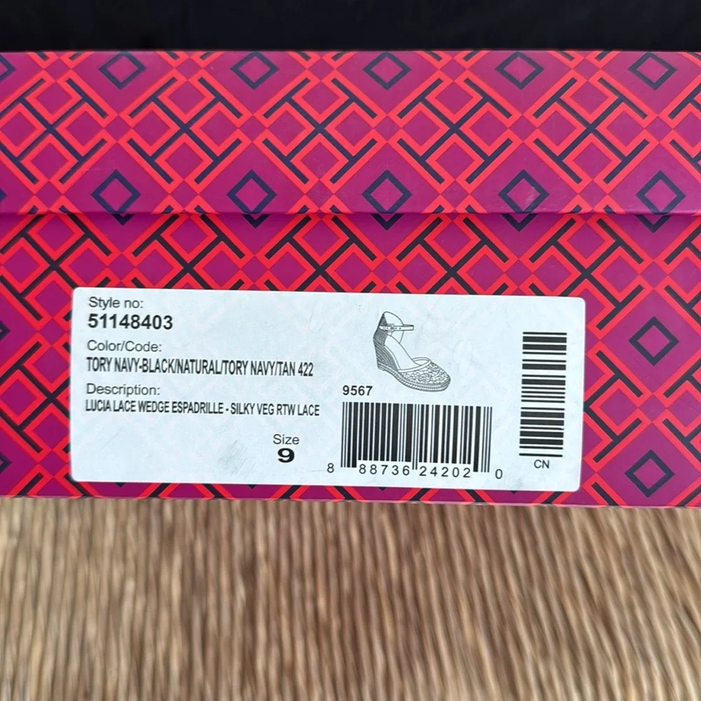 Tory Burch Womens Lucia Espadrille Wedge Sandals size 9 Navy/Black/Natural/Tan - Picture 5 of 5